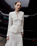Cream Sequin Knit Tailored Midi Dress