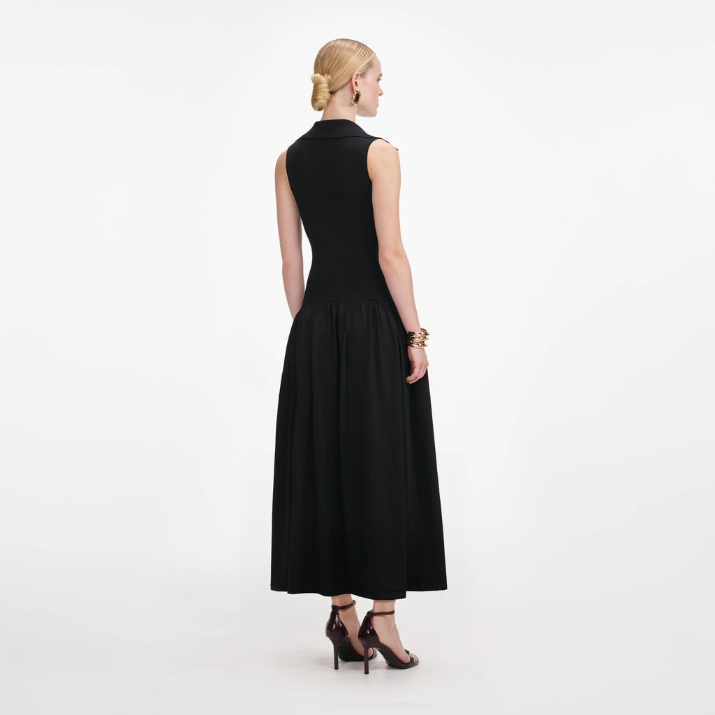 Black Ribbed Knit Midi Dress