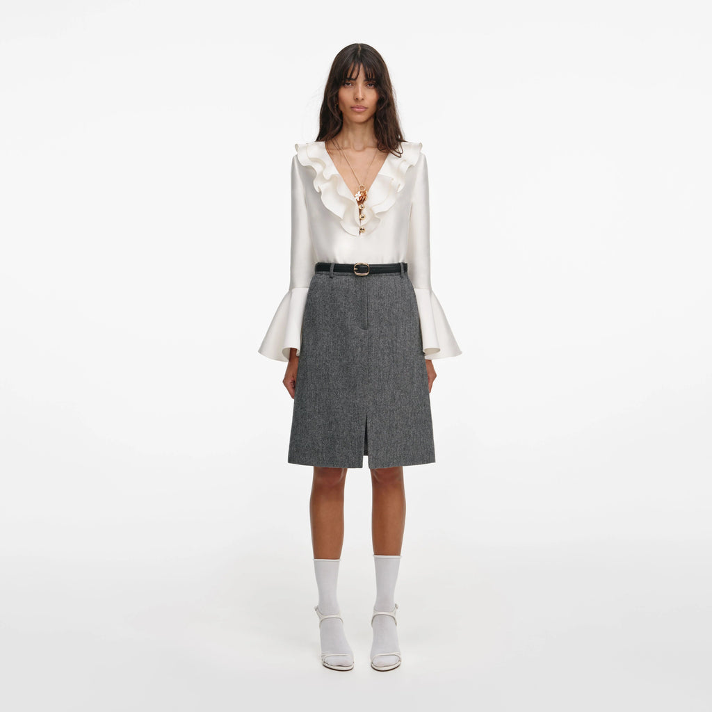 Cream Taffeta Ruffle Top