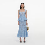 Blue Lace Peplum Midi Dress