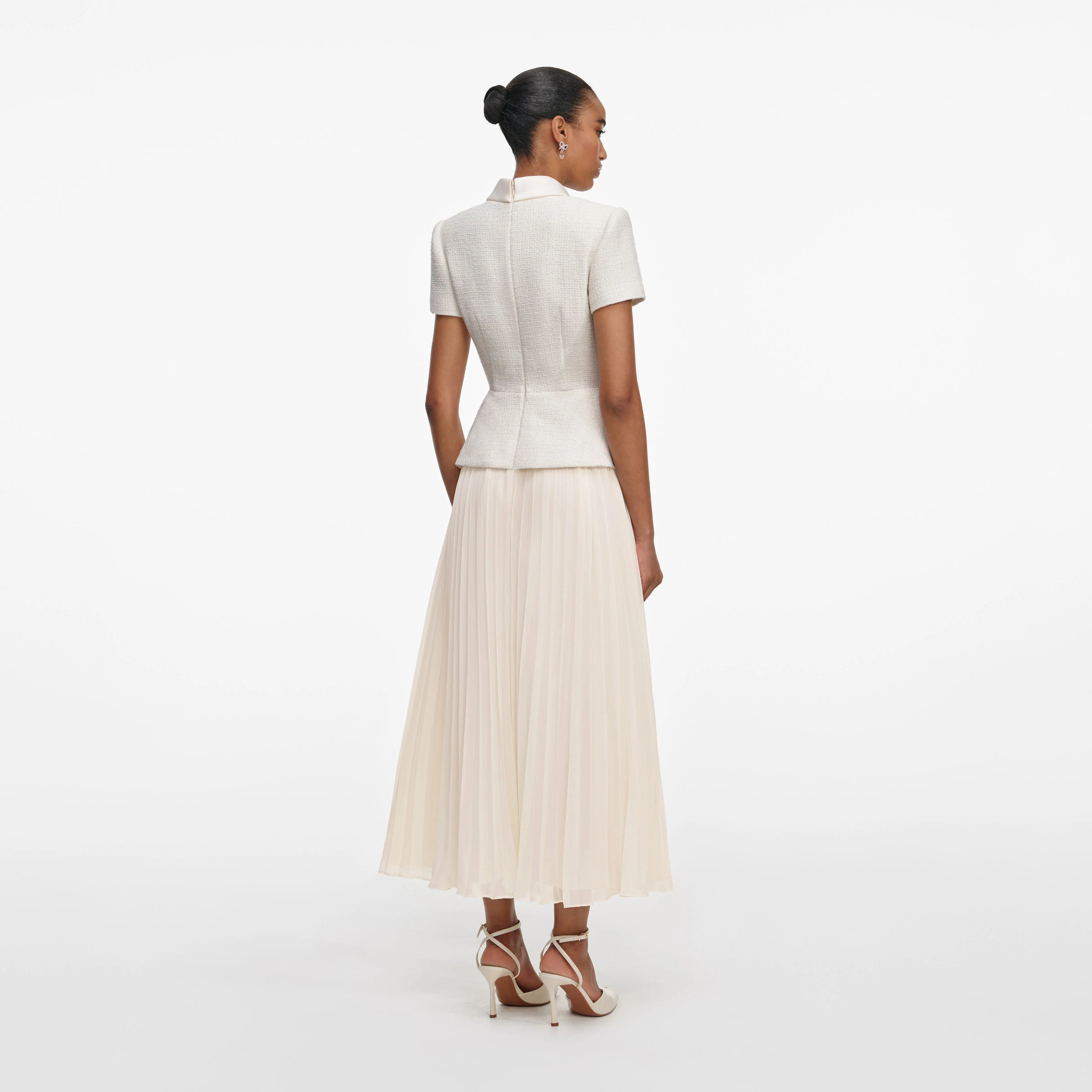 Cream Boucle Collared Midi Dress