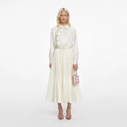 Cream Satin Jacquard Midi Dress
