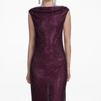 Burgundy Rhinestone Drape Maxi Dress