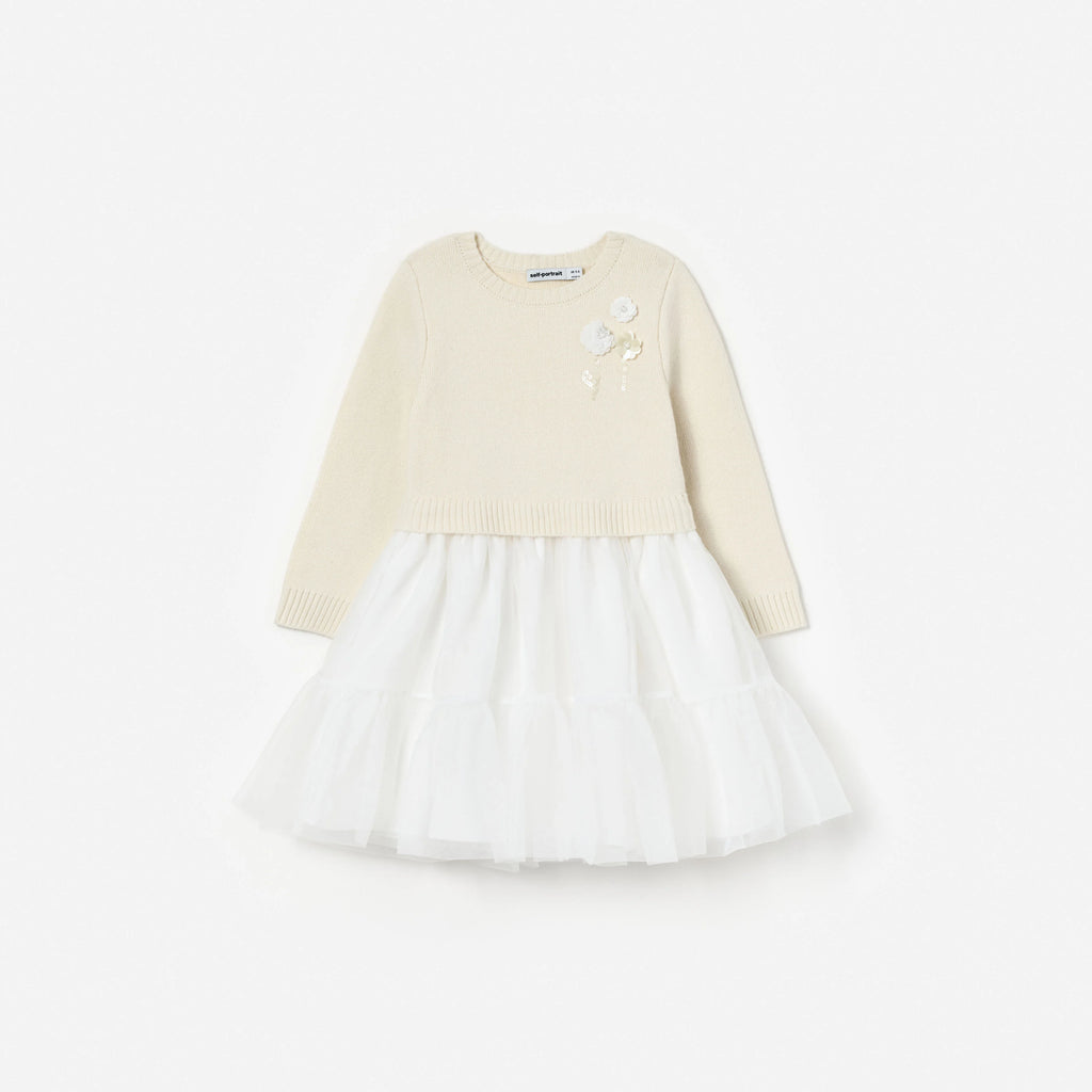 Cream Tulle Knit Dress