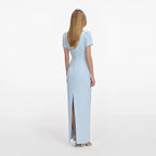 Blue Crepe Embellished Bow Maxi Dress