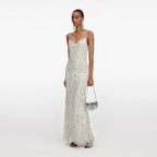 Cream Floral Sequin Maxi Dress