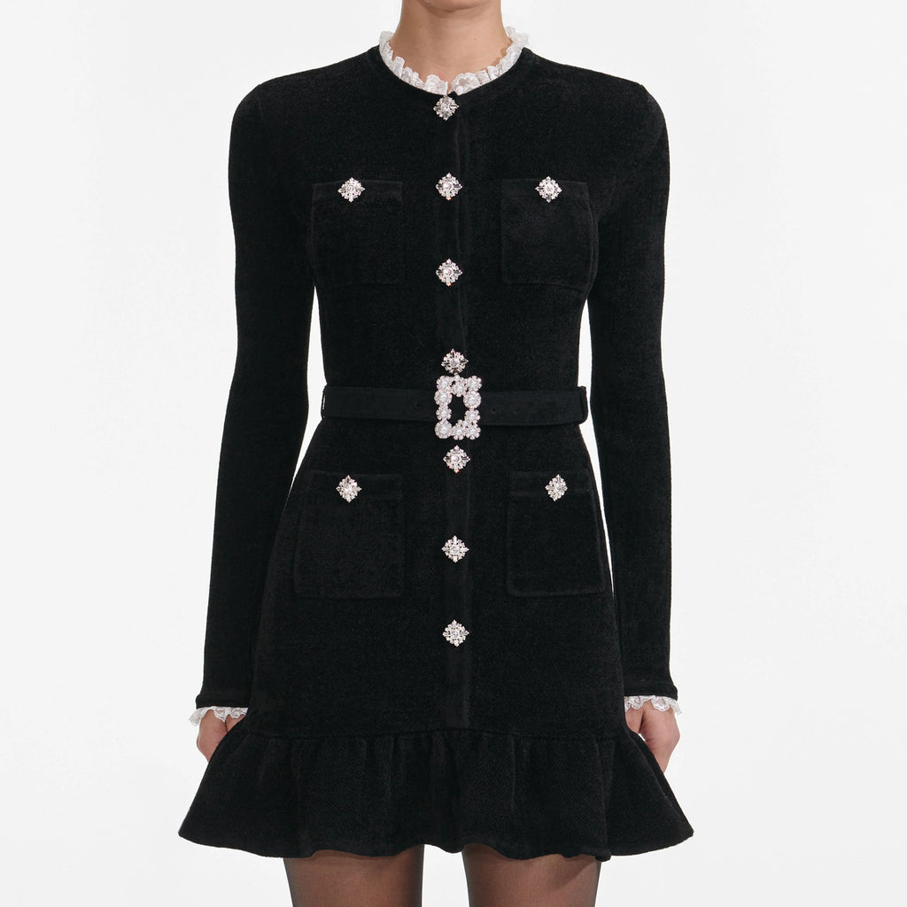Black Chenille Knit Mini Dress