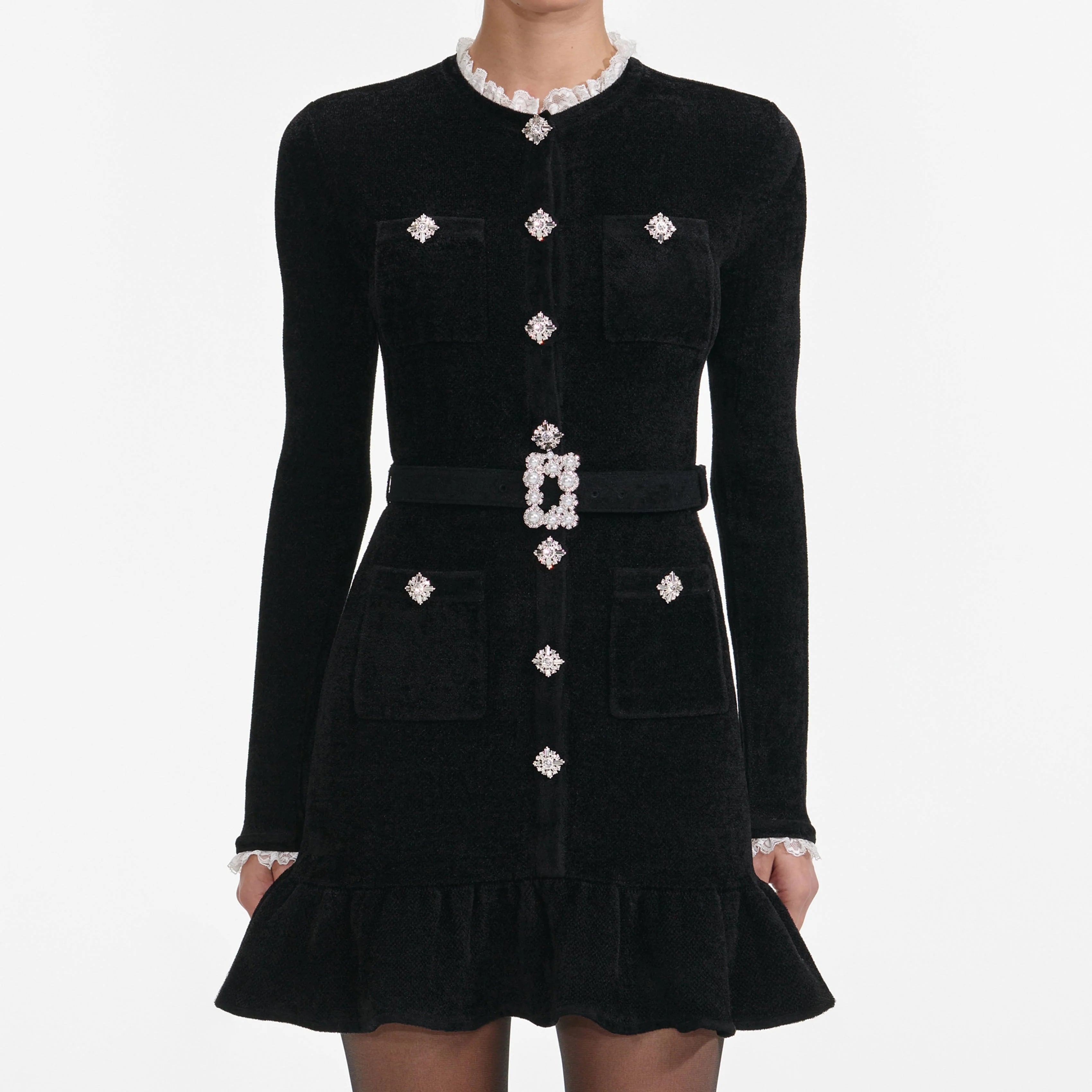 Black Chenille Knit Mini Dress