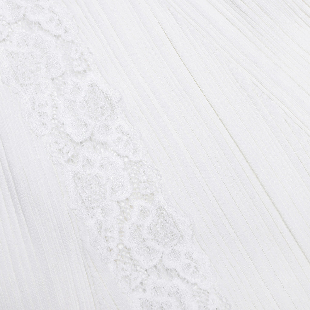 White Knit Lace Insert Midi Dress