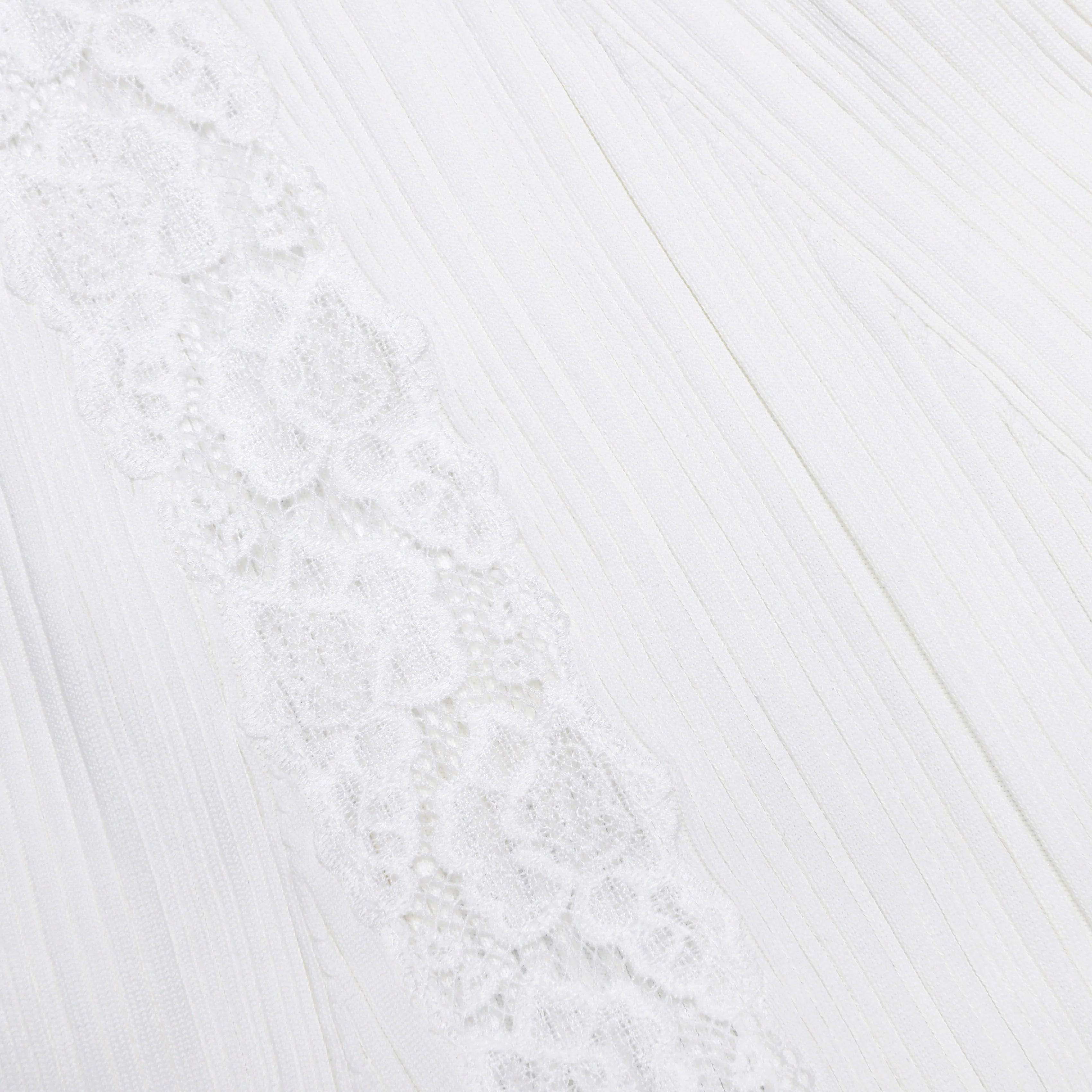 White Knit Lace Insert Midi Dress