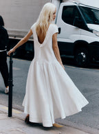 White Satin Ramie Midi Dress
