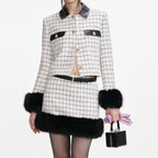Check Boucle Fur Cuff Jacket