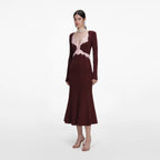 Brown Contrast Lace Knit Midi Dress