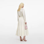 Cream Satin Jacquard Midi Dress