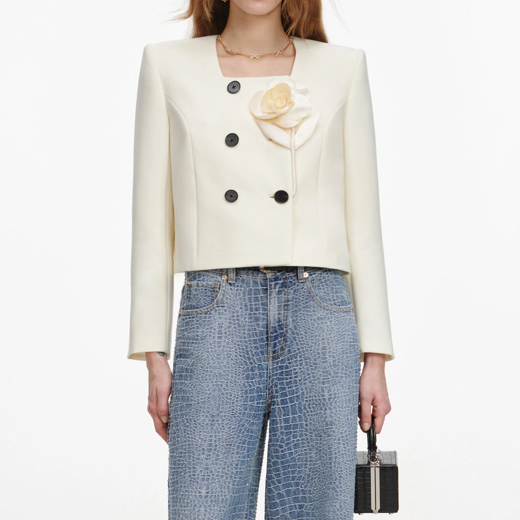 Cream 3D Flower Jacket