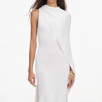 White Viscose Knit Drape Maxi Dress