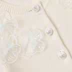 Cream Short Sleeve Flower Cardigan