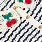 Cream And Navy Striped Knitted Cardigan