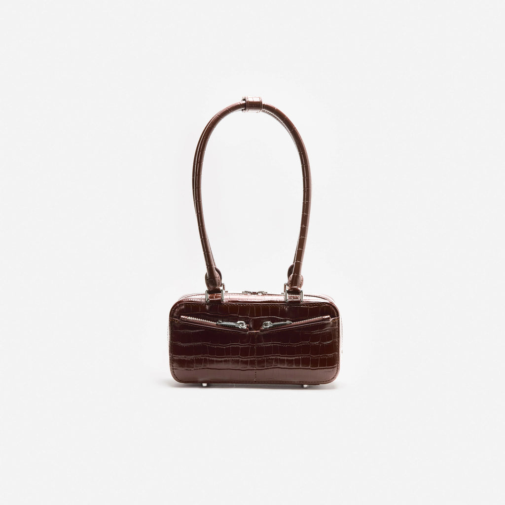 Brown Croc Leather Mini Shoulder Bag