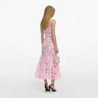 Pink Crochet Lace Midi Dress