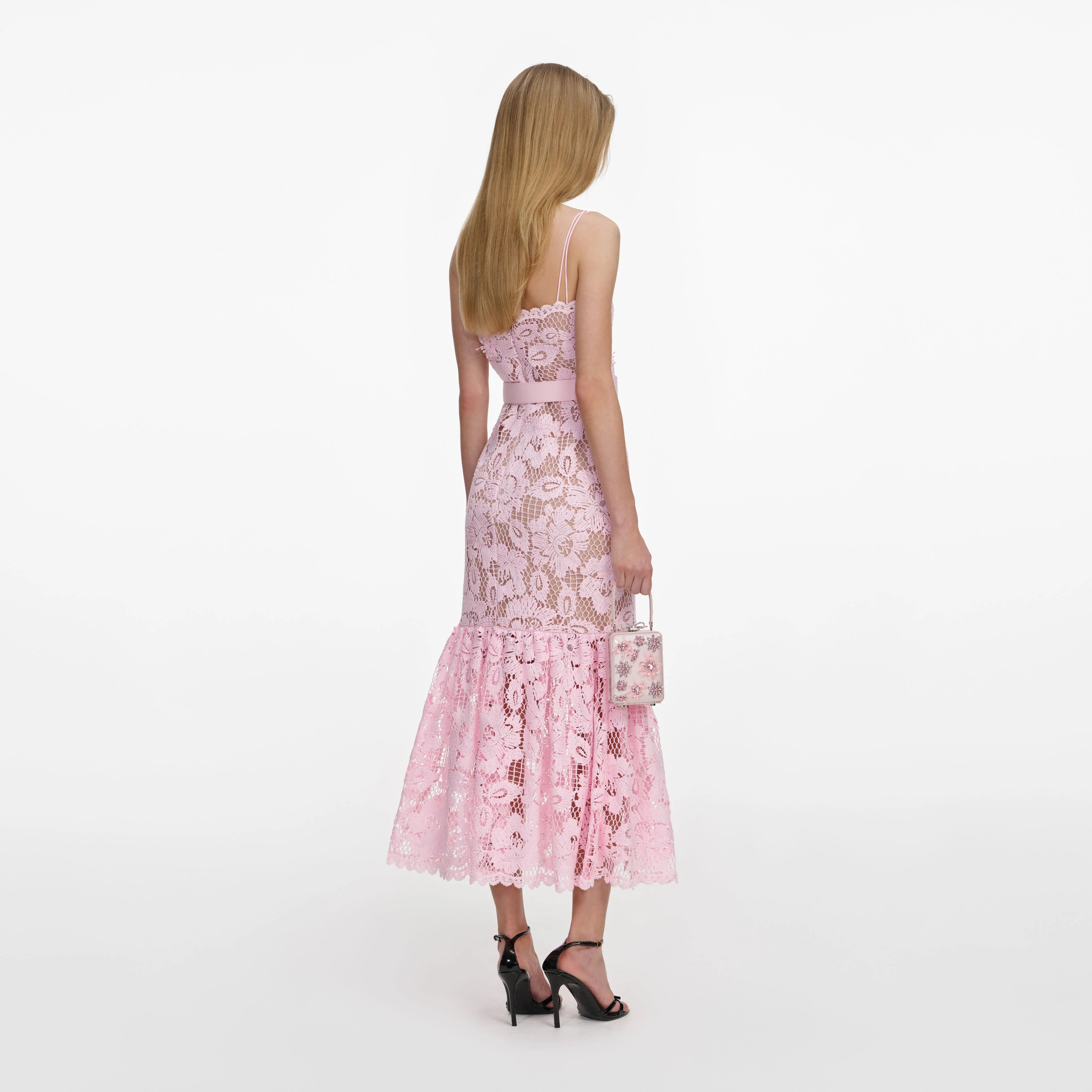 Pink Crochet Lace Midi Dress