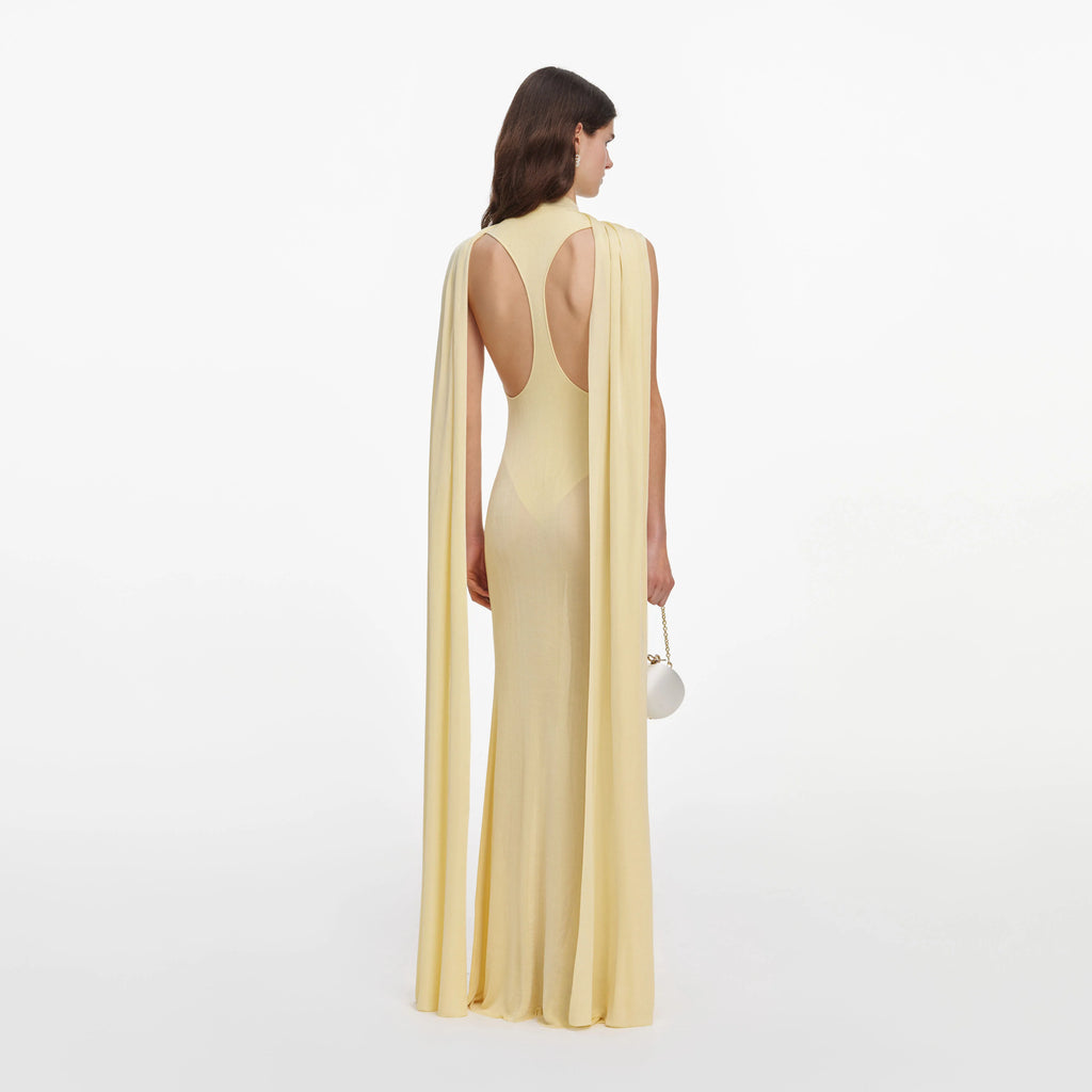 Yellow Viscose Knit Scarf Maxi Dress