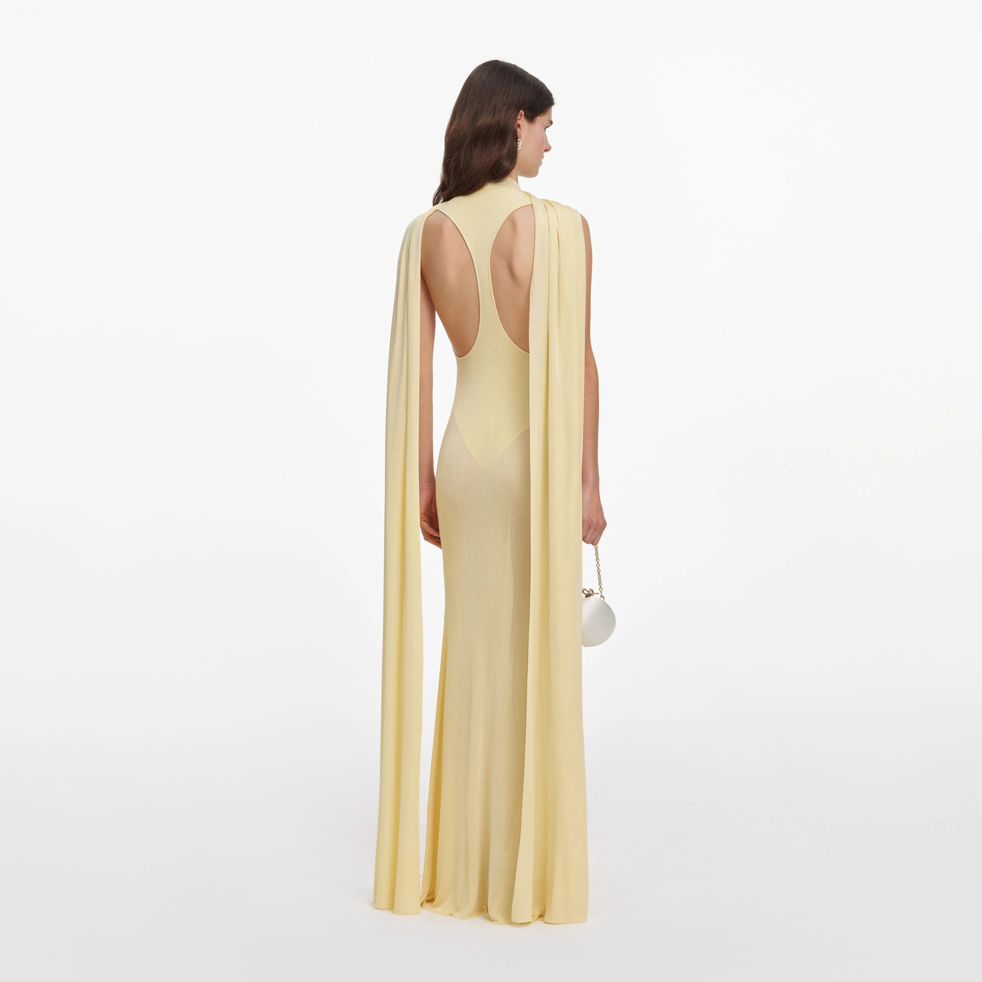 Yellow Viscose Knit Scarf Maxi Dress
