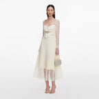 Cream Chiffon Lace Midi Dress