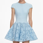 Blue Crepe Lace Mini Dress