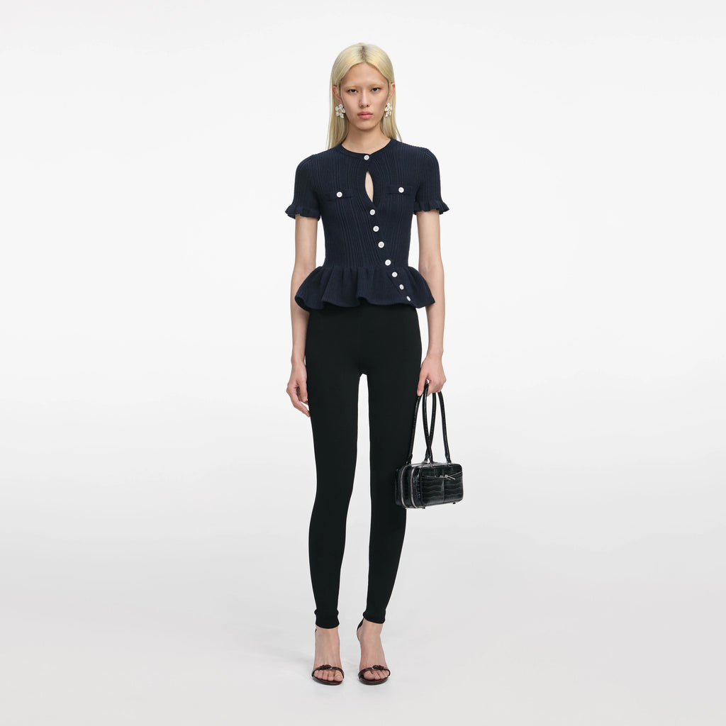 Navy Asymmetric Knit Top