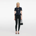 Navy Asymmetric Knit Top