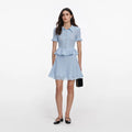 Blue Pointelle Peplum Knit Mini Dress