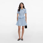 Blue Pointelle Peplum Knit Mini Dress