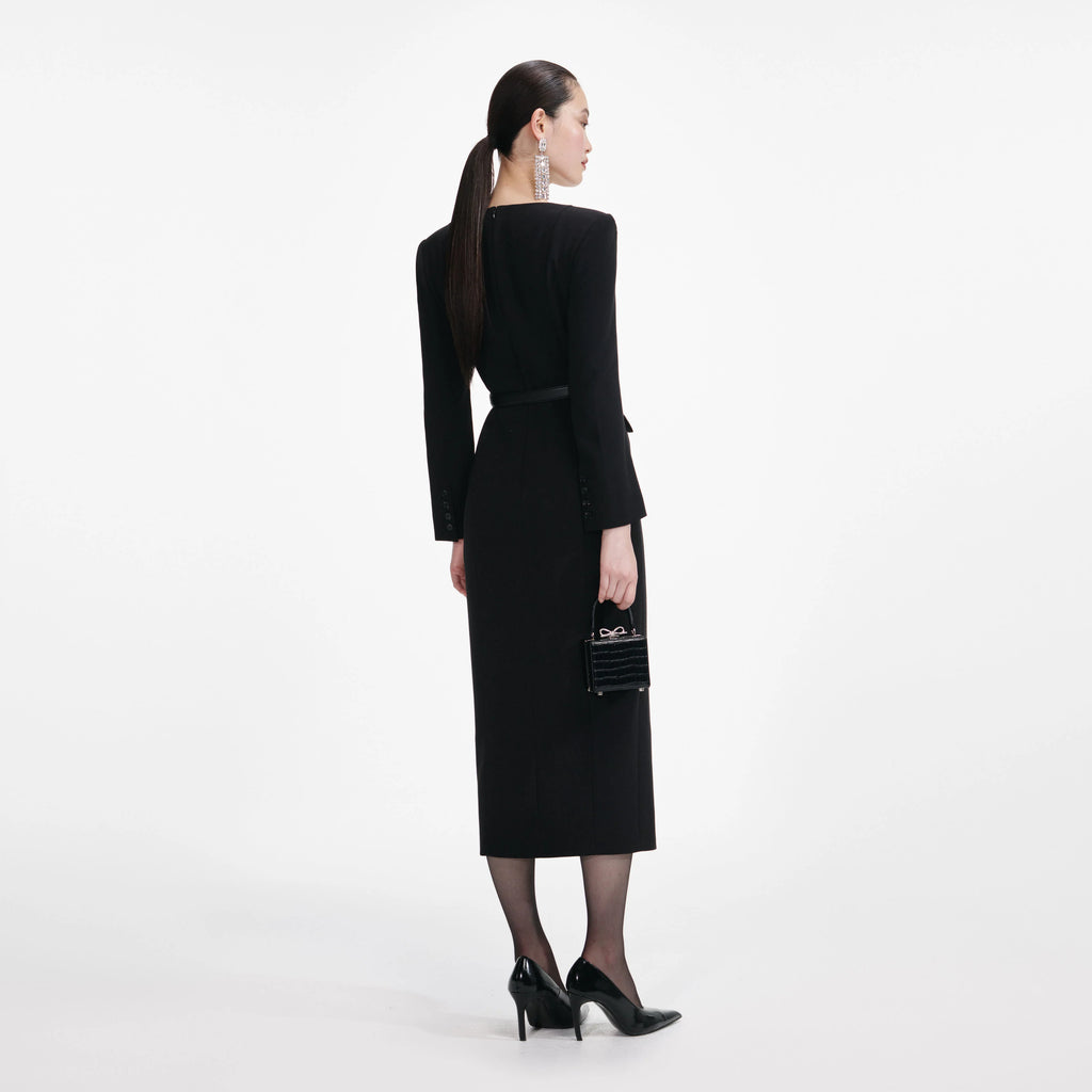 Black Tailored Crepe Midi Dress