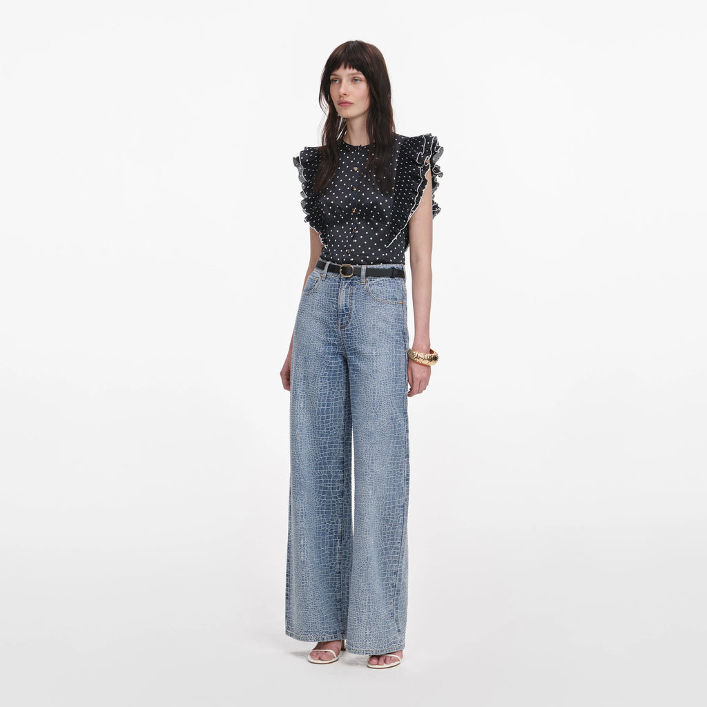 Black Polka Dot Frill Top