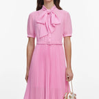 Pink Georgette Tie Neck Midi Dress