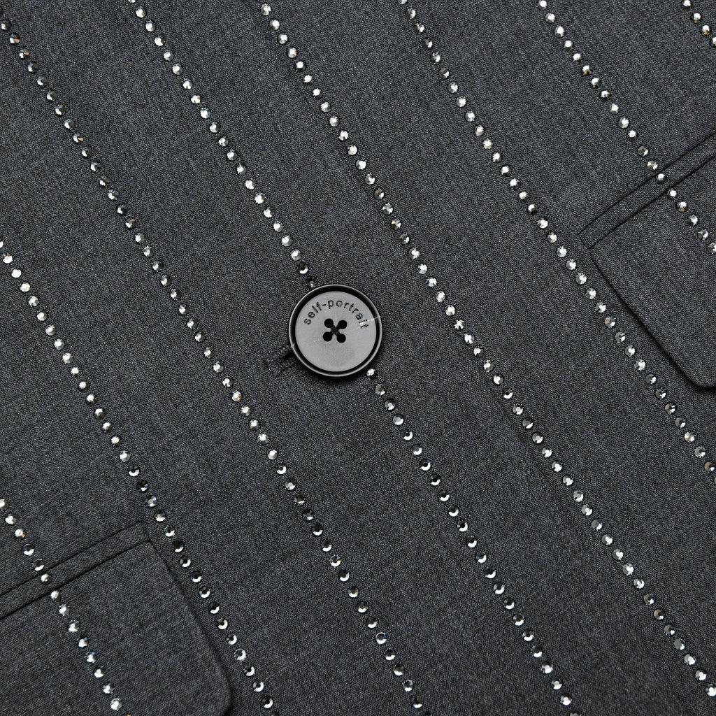 Grey Rhinestone Pinstripe Blazer