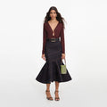 Indigo Denim Belted Midi Skirt