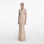 Champagne Rhinestone Maxi Dress