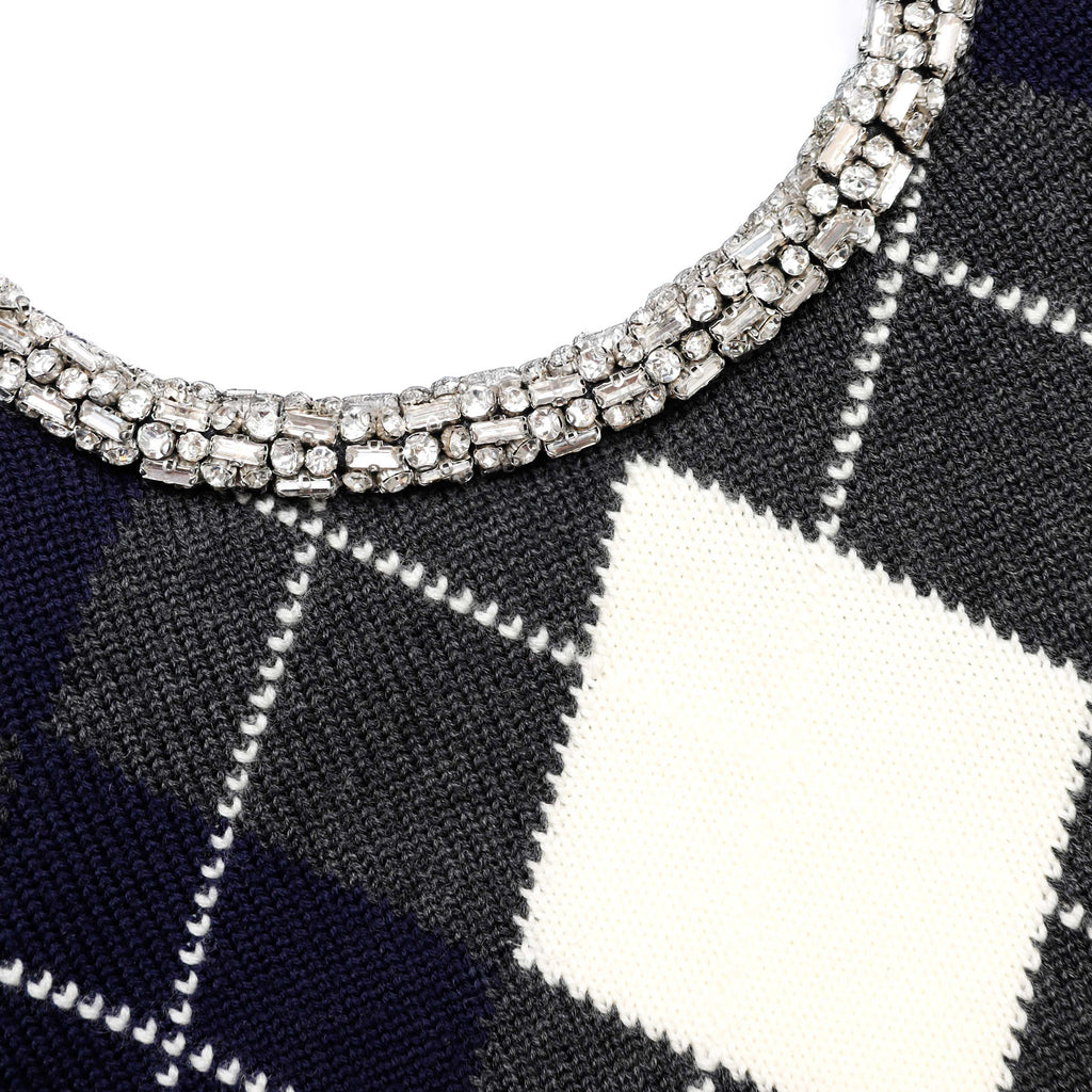 Grey Argyle Crystal Trim Jumper