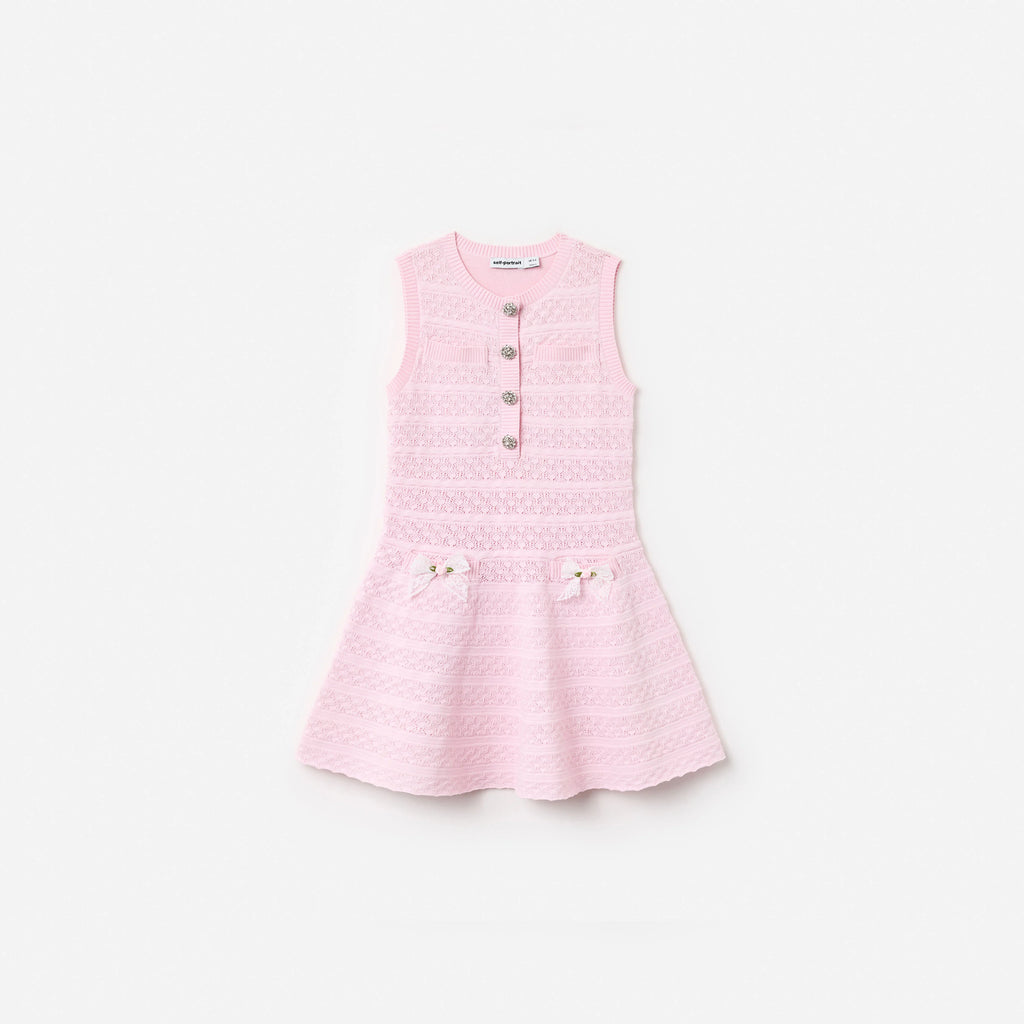 Pink Lace Bow Knit Dress