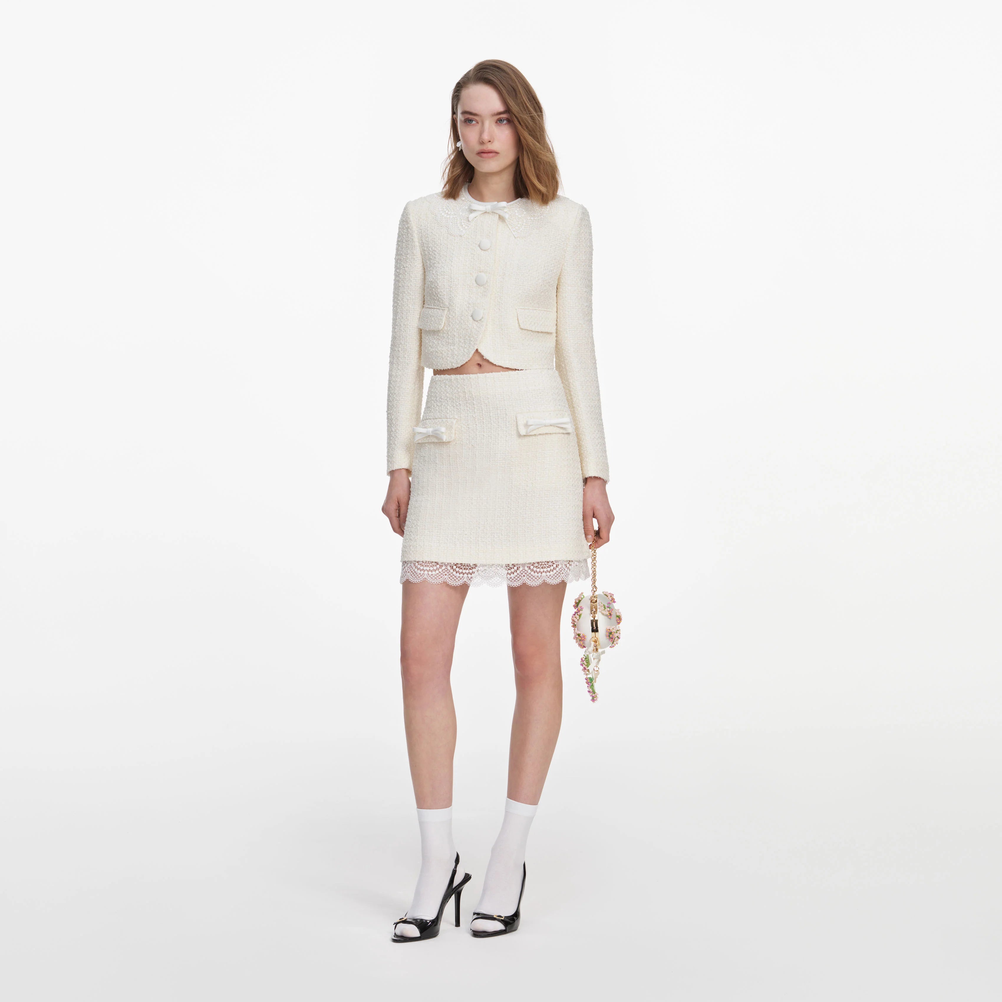 Cream Boucle Lace Mini Skirt