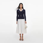 Navy Ribbed Knit Contrast Midi Dress