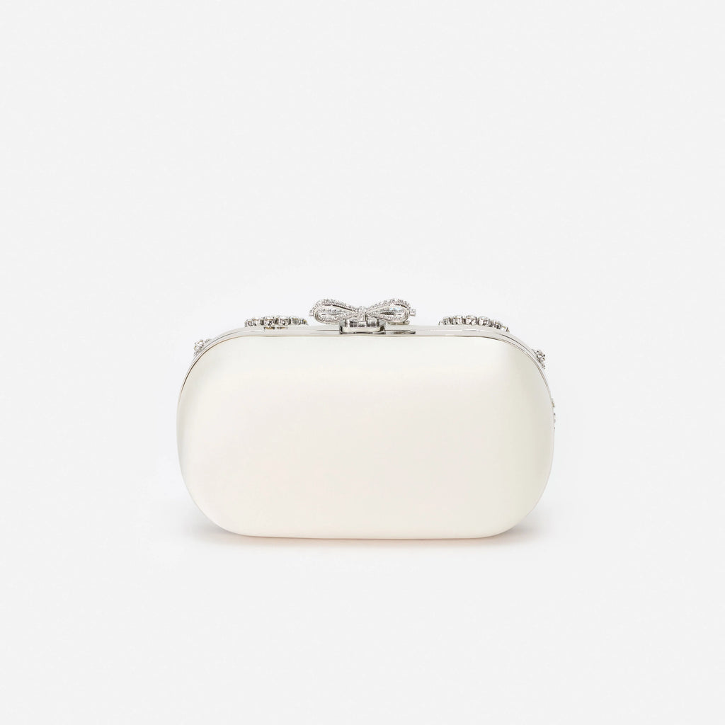 Cream Satin Multi Crystal Clutch Bag