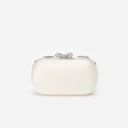 Cream Satin Multi Crystal Clutch Bag