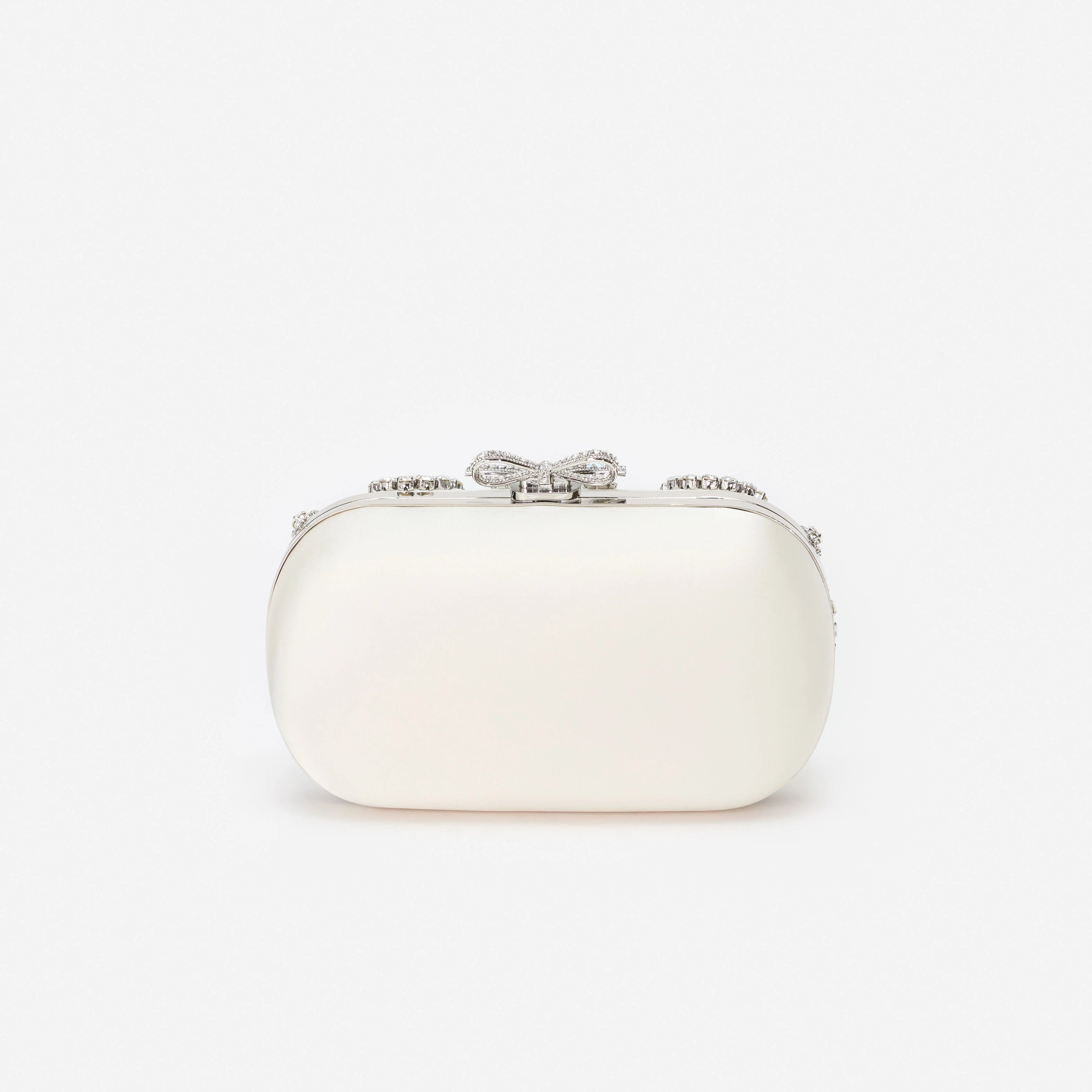 Cream Satin Multi Crystal Clutch Bag