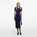 Navy Crochet Flower Knit Midi Dress