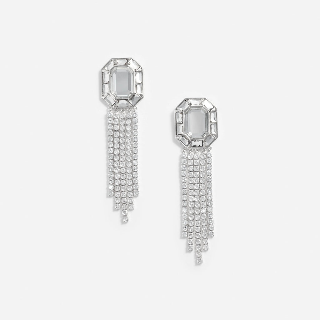 Silver Crystal Droplet Earrings