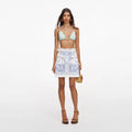 White And Blue Embroidered Mini Skirt