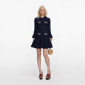 Navy Shell Embellished Knit Mini Dress